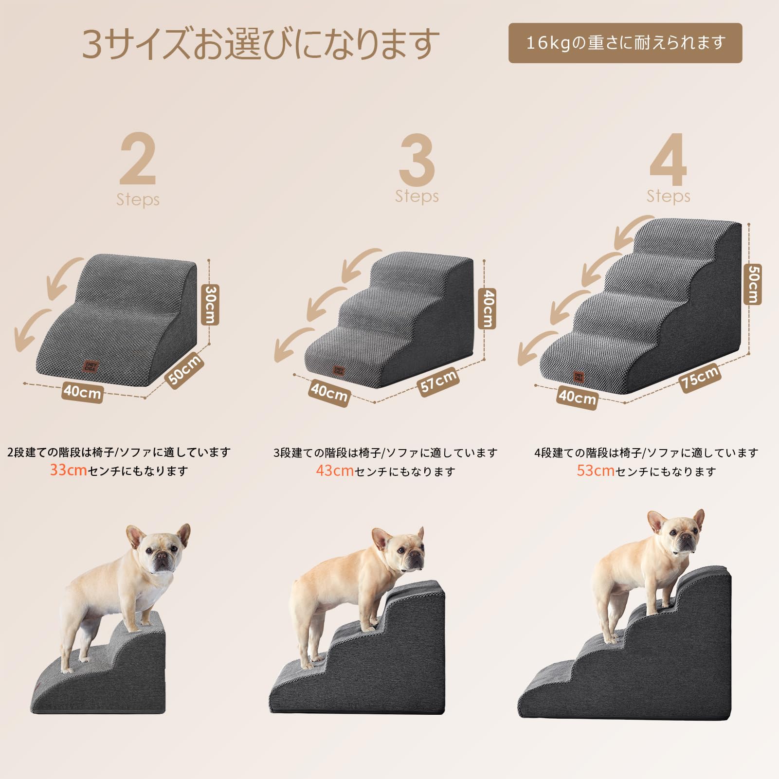 EHEYCIGA 犬階段 3段 スロープ 滑り止め付き